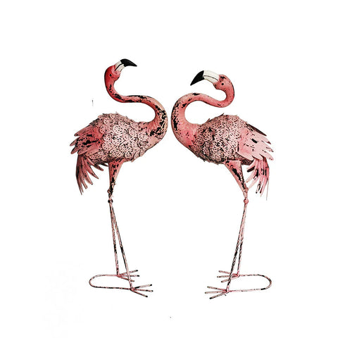 Set/2 Asst Rust-Pink Flamingo Statues