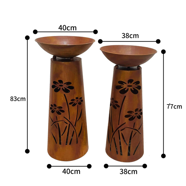 Set/2 Nested Round Pillar Rust ‘Flower’ Planters 40×83/38x77cm