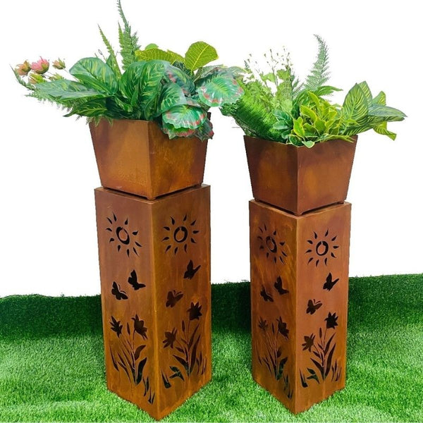 Set/2 Nested Square Pilla Rust ‘Sunshine’ Planters 26×93/24x86cm