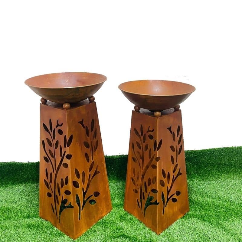 Set/2 Nested Tapered Pillar Rust ‘Leaves’ Planters 40X83/38X77cm