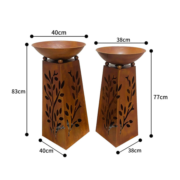 Set/2 Nested Tapered Pillar Rust ‘Leaves’ Planters 40X83/38X77cm