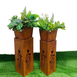 Set/2 Nested Square Pillar Rust ‘Hearts’ Panters 26×93/24x86cm