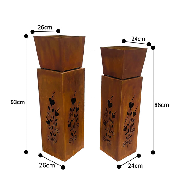 Set/2 Nested Square Pillar Rust ‘Hearts’ Panters 26×93/24x86cm