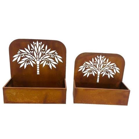 Set/2 Nested Rust ‘Tree’ Wall/Floor Planters 50x21x50cm