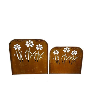 Set/2 Nested Rust ‘Flowers’ Wall/Floor Planters 50x21x50cm