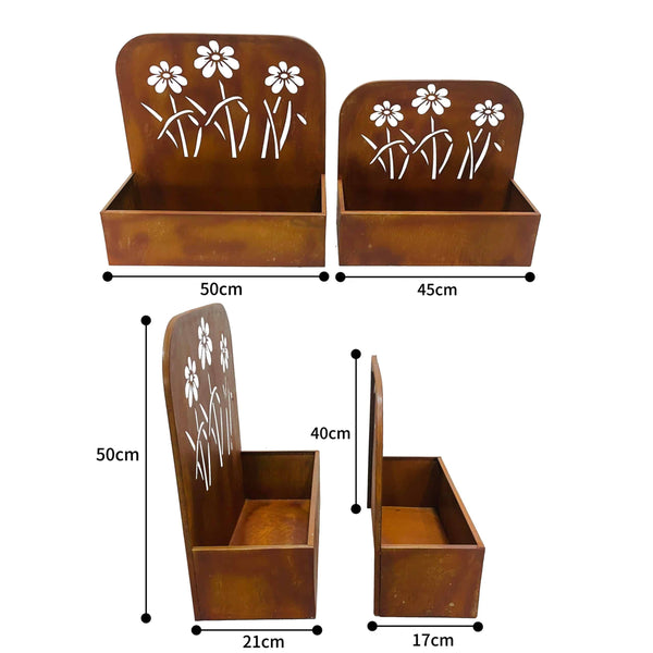 Set/2 Nested Rust ‘Flowers’ Wall/Floor Planters 50x21x50cm