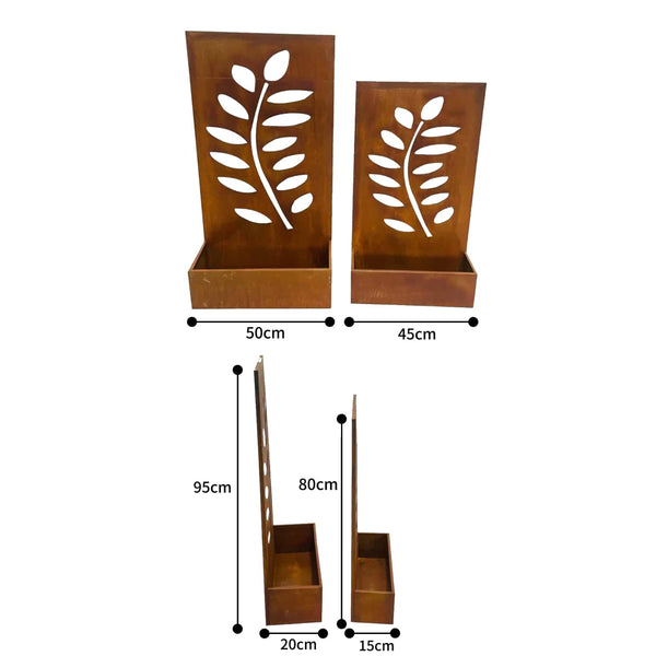 Set/2 Nested Floor/Wall Laser-cut ‘Leaves’ Planters 50x20x95/45x15x80cm