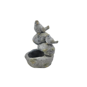 Perched Birds on Stones Planter w/Hole + Plug 30x20x40.5cm