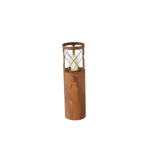 Rusty Round Pillar Candle Holder