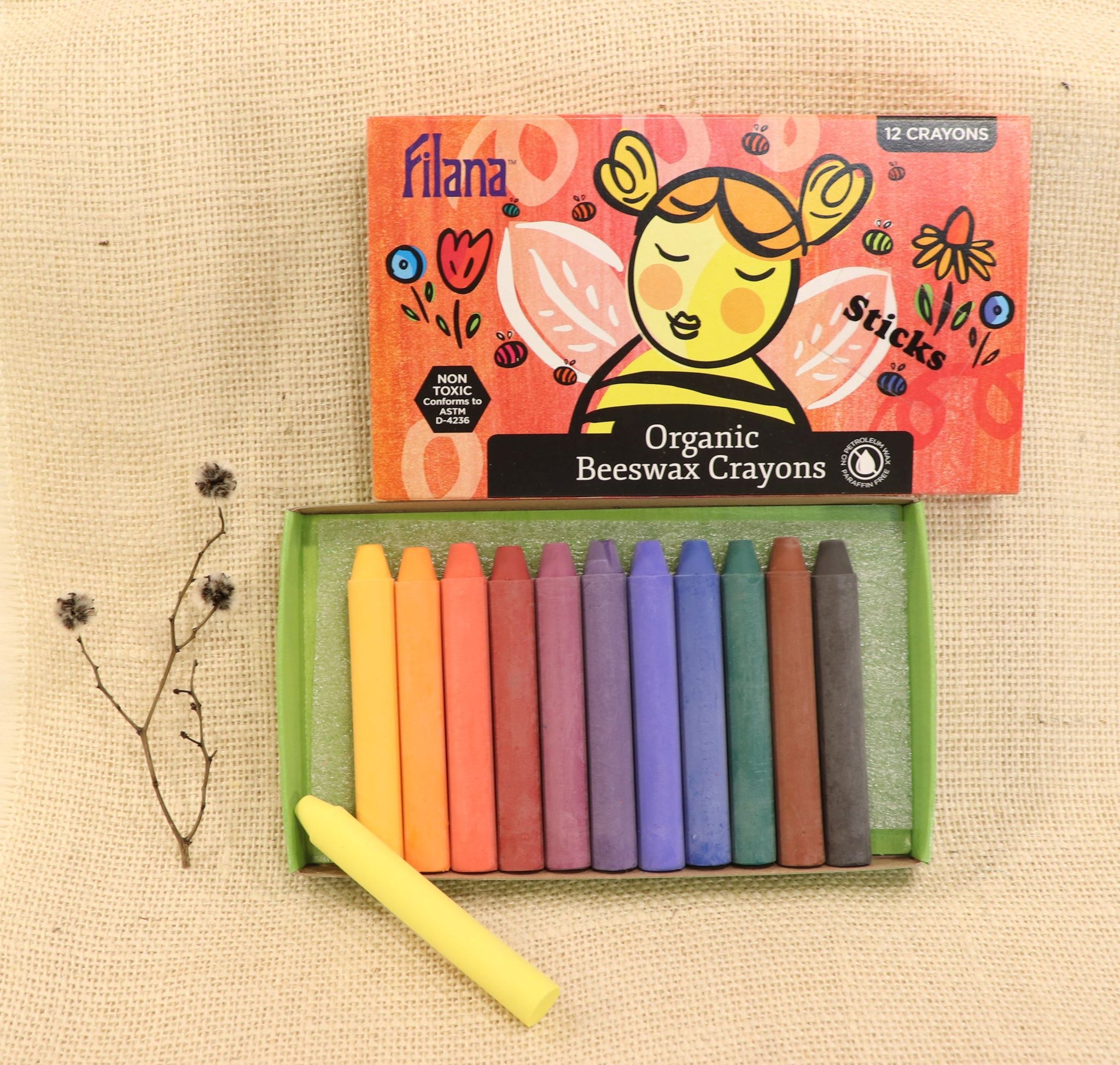 Filana Organic Beeswax Crayons, Sticks 12 with Brown & Black