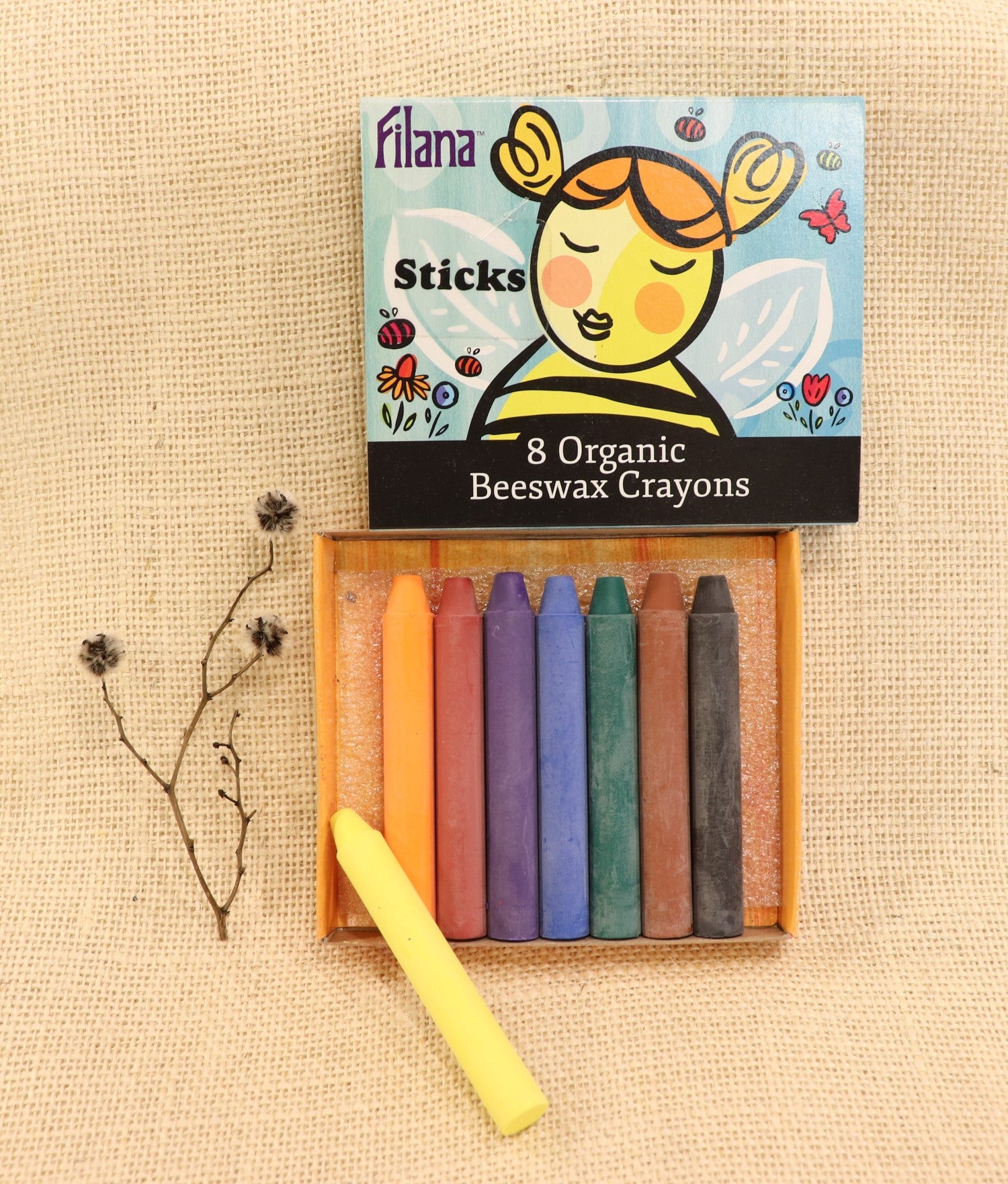 Filana Organic Beeswax Crayons, Sticks 8 with Brown & Black
